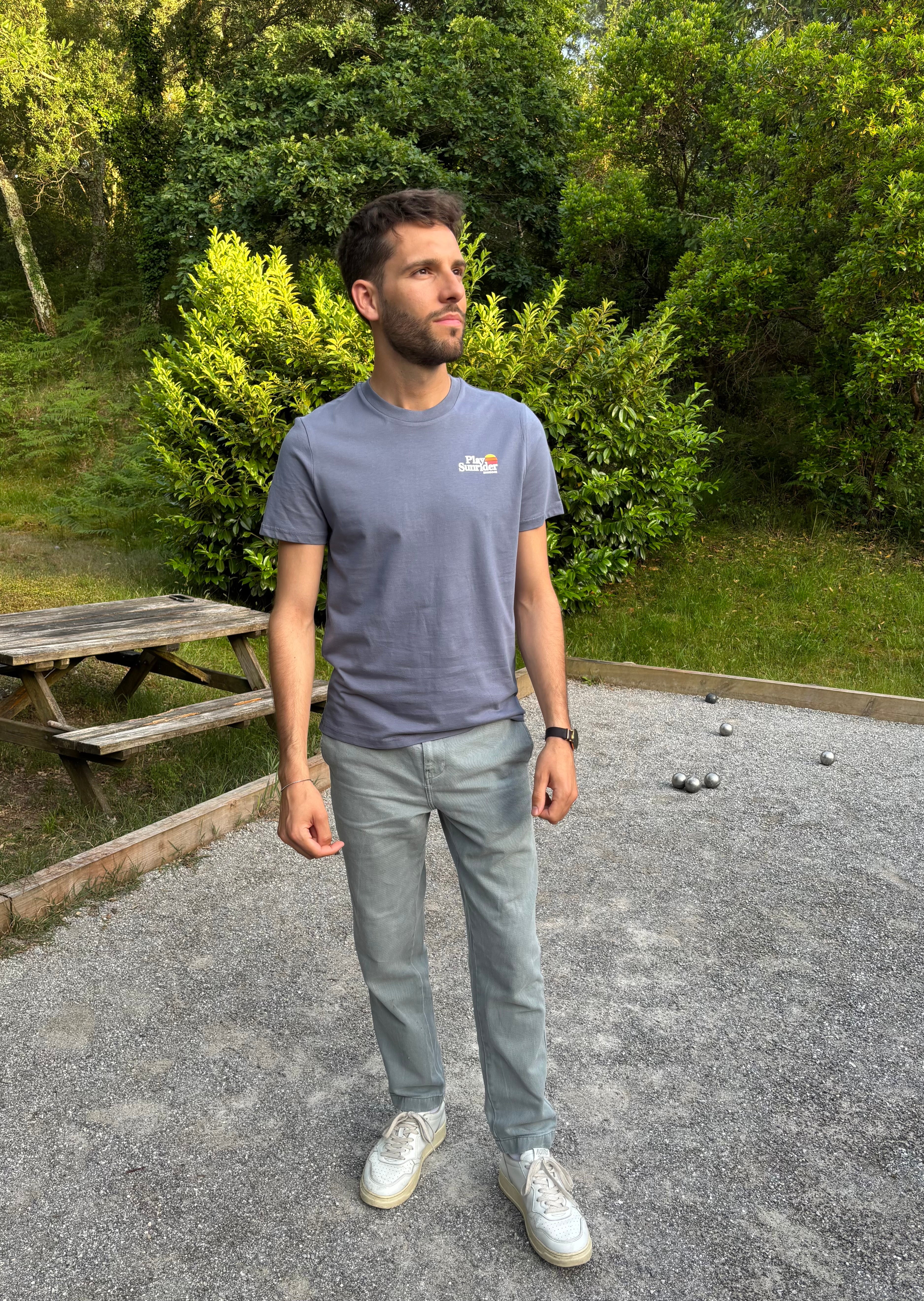Tee shirt logo seventies gris/bleu