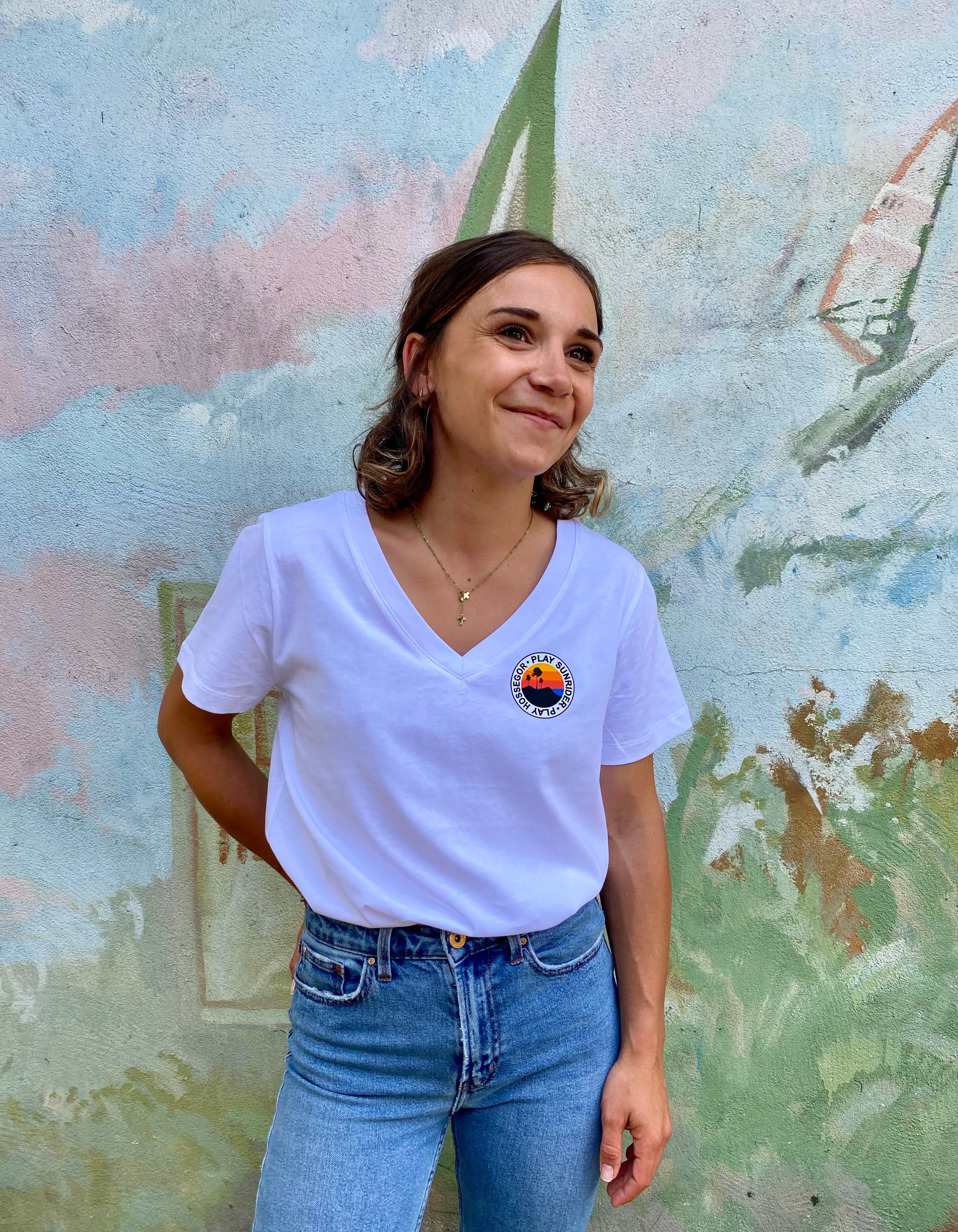 Tee col V blanc 100% coton bio
