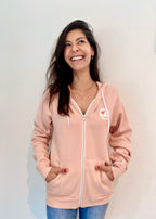 Sweat à capuche zippé rose pâle