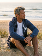 Sweat-shirt à capuche zippé bleu chiné
